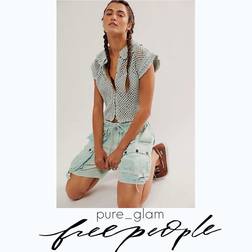 Free People crochet top open knit button-front - Picture 3 of 6